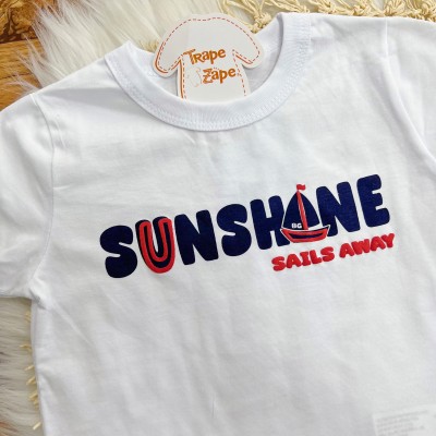 Conj. Camiseta Sunshine e Bermuda Barcos - Branco e Vermelho
